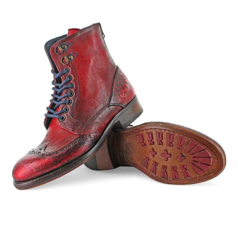Casual And Versatile 12385 - Hand Finished Red Ankle Boot