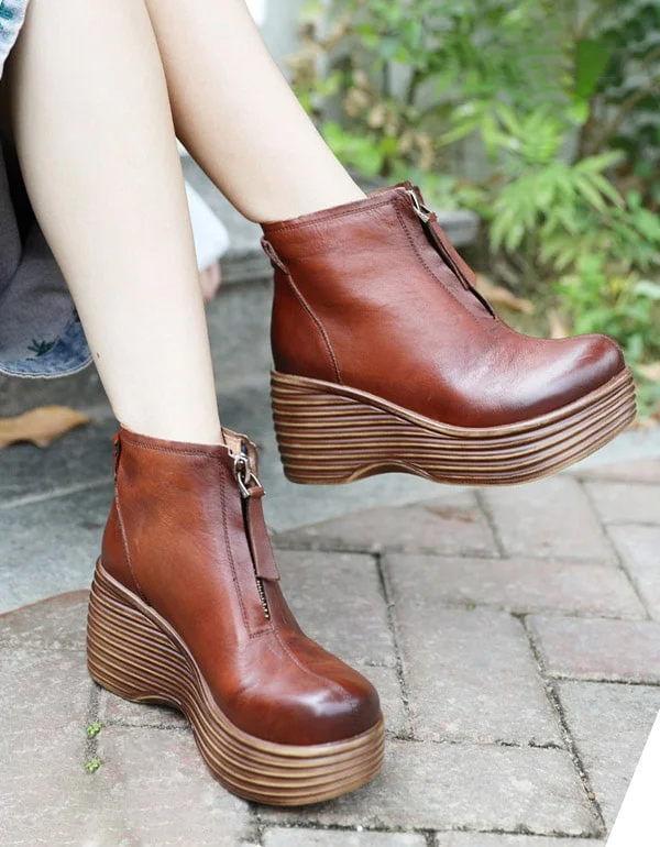 Alice style Thick-soled High-heeled Vintage Wedge Boots