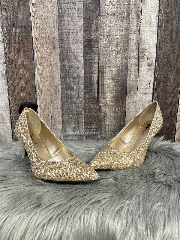 High-end atmosphere Shoes Heels Stiletto By Fioni In Gold, Size: 9.5