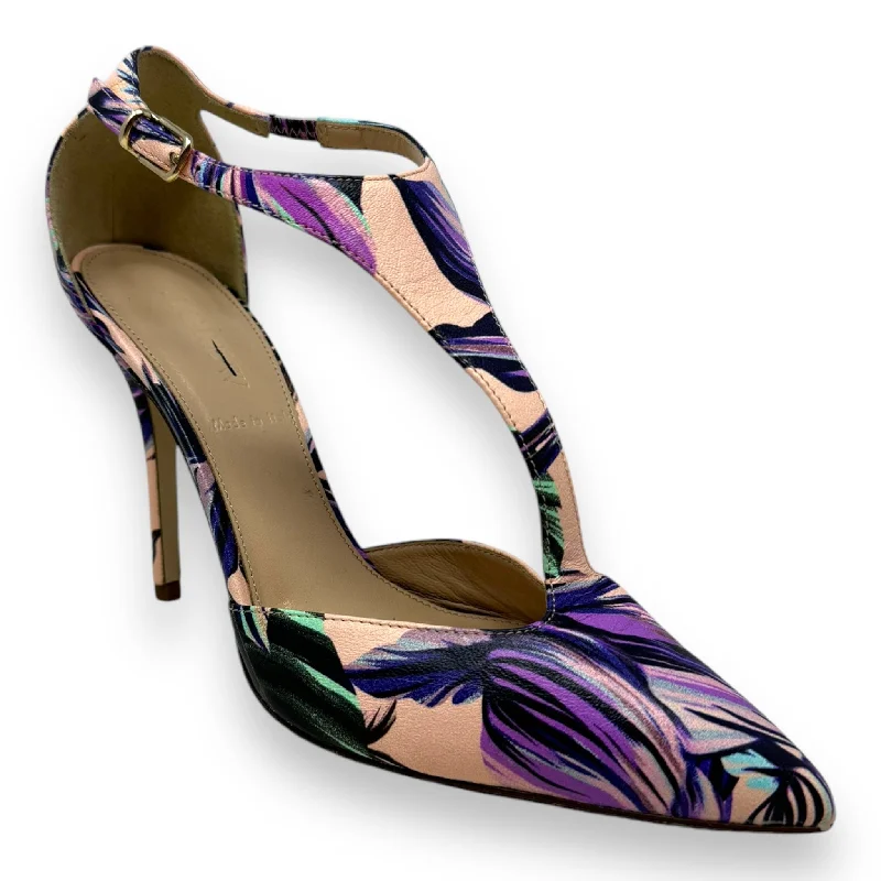 Moisture wicking Floral T Strap Shoes Heels Stiletto By J. Crew In Purple & Tan, Size: 6