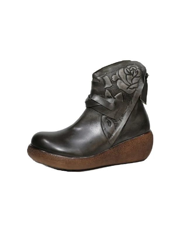Sports High Waist Style Spring Autumn Round Head Handmade Vintage Wedge Boots