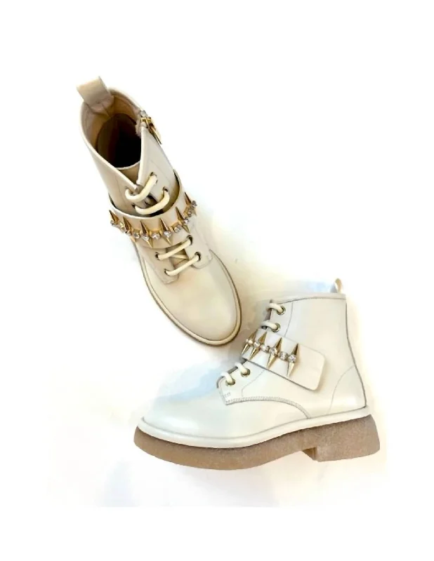 Street Casual Style Women's Alison R Spike Leather Boots In Beige