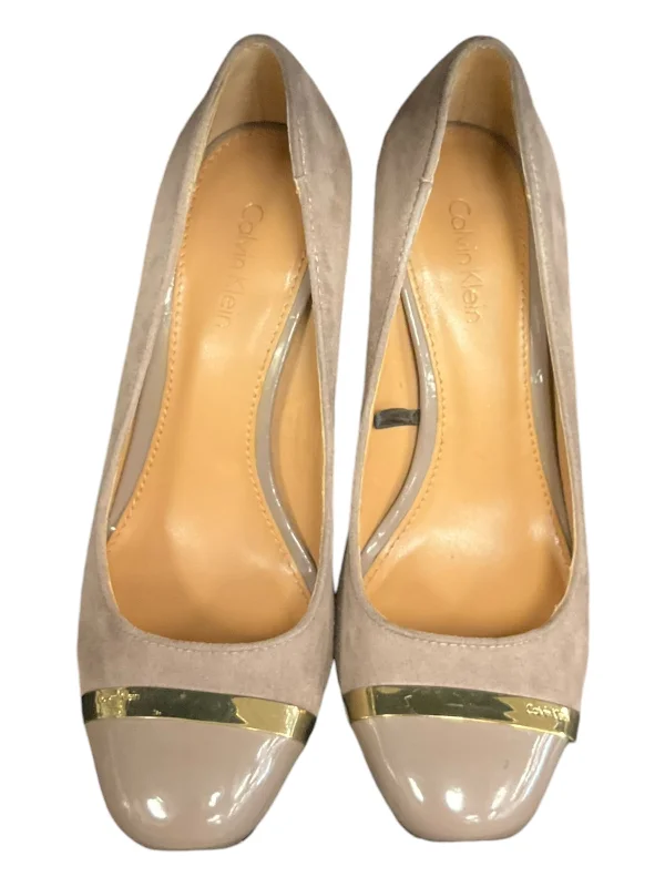 Warm And Comfortable Shoes Heels Block By Calvin Klein In Taupe, Size: 5.5