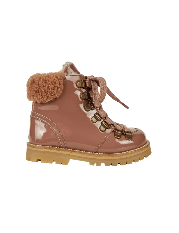Sports Yoga Style Shearling Winter Boot - Rose Clay Patent