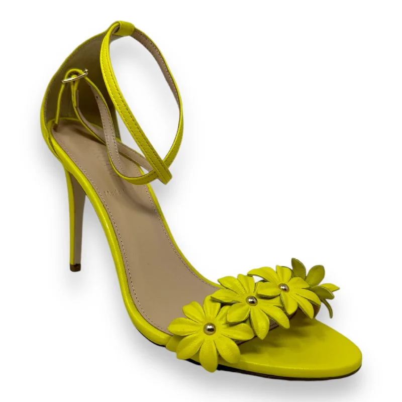 Unique prints Leather Flower Shoes Heels Stiletto By J. Crew In Yellow, Size: 6
