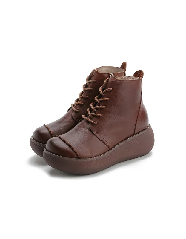 Sweet breath Autumn Winter Handmade Retro Leather Wedge Boots
