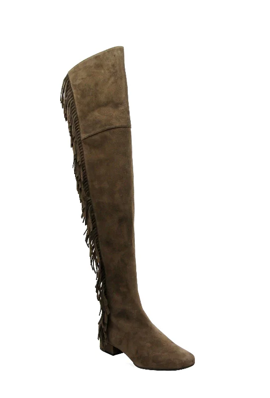 Sports fitness shoes Saint Laurent Women's Over The Knee  Suede Fringed Boots (37 EU / 7 US)