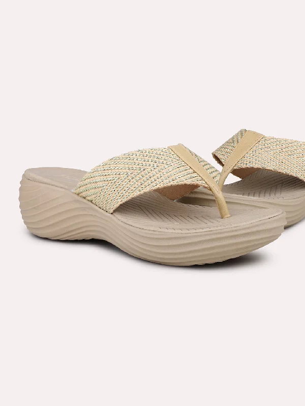 Sports Cool Women Beige Textured Open Toe Comfort Heels