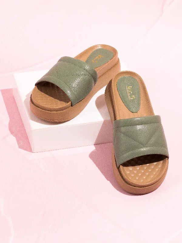 Sports Zipper Style Women Green Textured Open Toe Comfort Heels