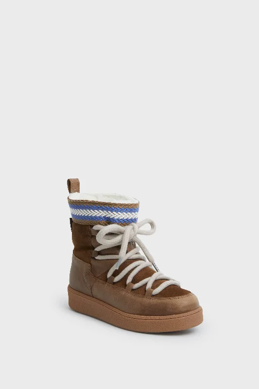 Personalized print Brown Cosmos Leather Wool-Lined Boots