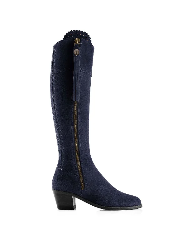 Elegant And Elegant Heeled Regina (Regular Fit) - Navy Blue Suede