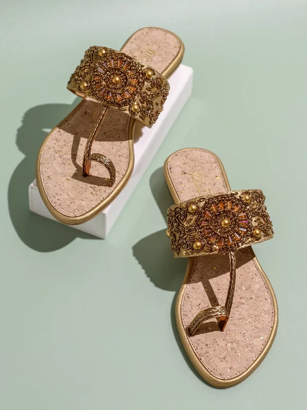 Classic style Women Antique Ethnic Embellished One-Toe Wedges Heels