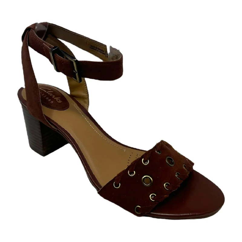 Floral Prints Ralene Sheen Shoes Heels Block By Clarks In Brown, Size: 7
