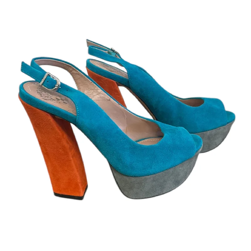 Beautiful Romance Shoes Heels Block By Vince Camuto In Blue & Orange, Size: 5.5