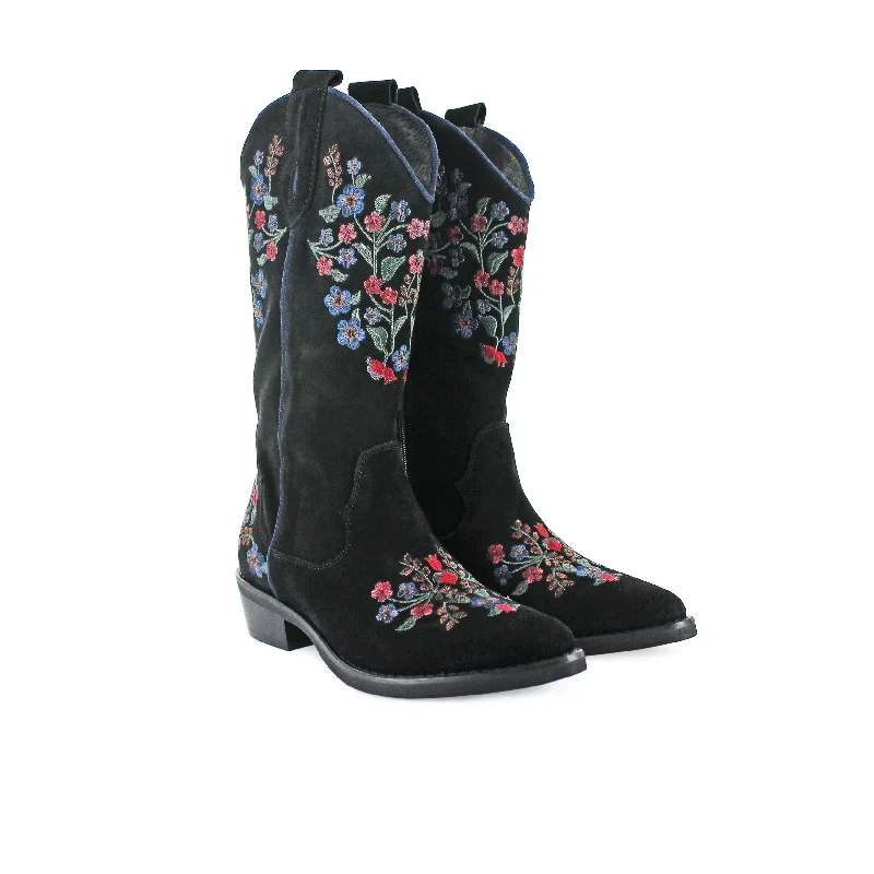 Casual Street MU746 - Black Floral Suede Cowboy