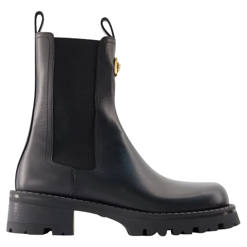 Skirt style Booties Ankle Boots - Versace - Leather - Black