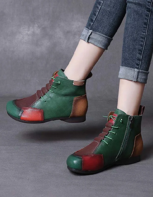 Comfortable And Simple Retro Color Leather Stitching Handmade Boots