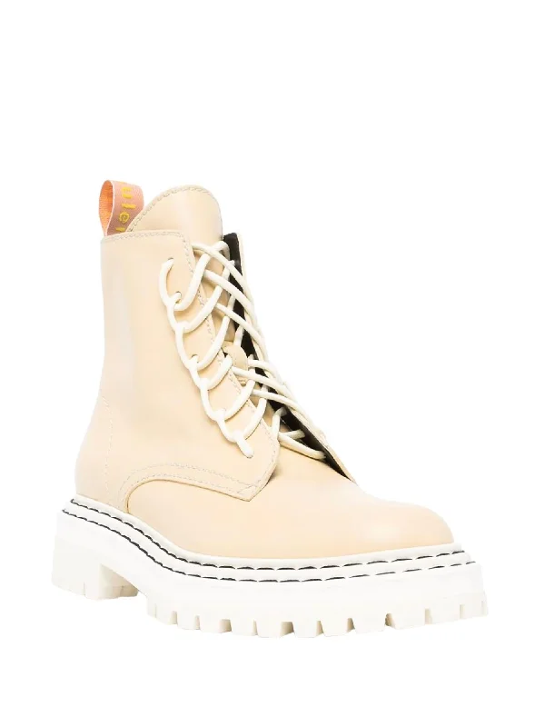 Lazy Style Women's Lug Sole Combat Boots In Butter