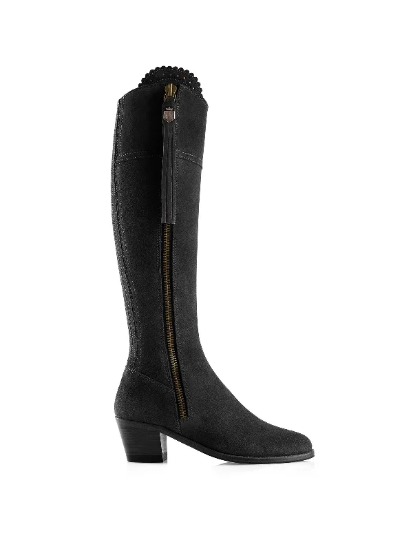 Extra long version Heeled Regina (Regular Fit) - Black Suede