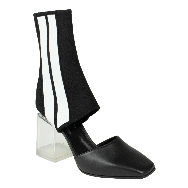Unique Design Striped Sock Cutout Ankle Boots - Black