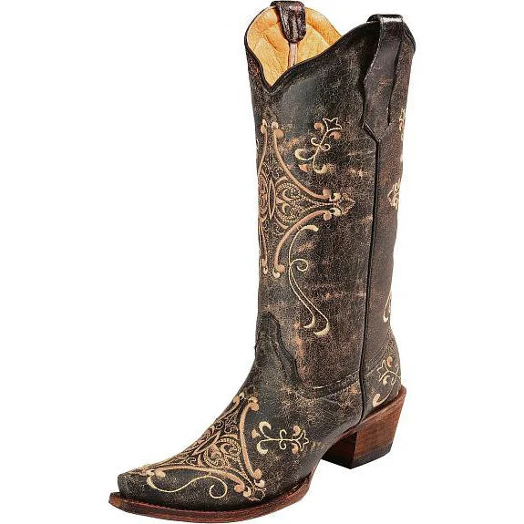 Simple research Women's Circle G Crackle Embroidery Western Boots (Brown)