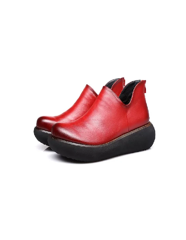 End Of The Year Non-slip Retro Leather Women's Wedge Boots