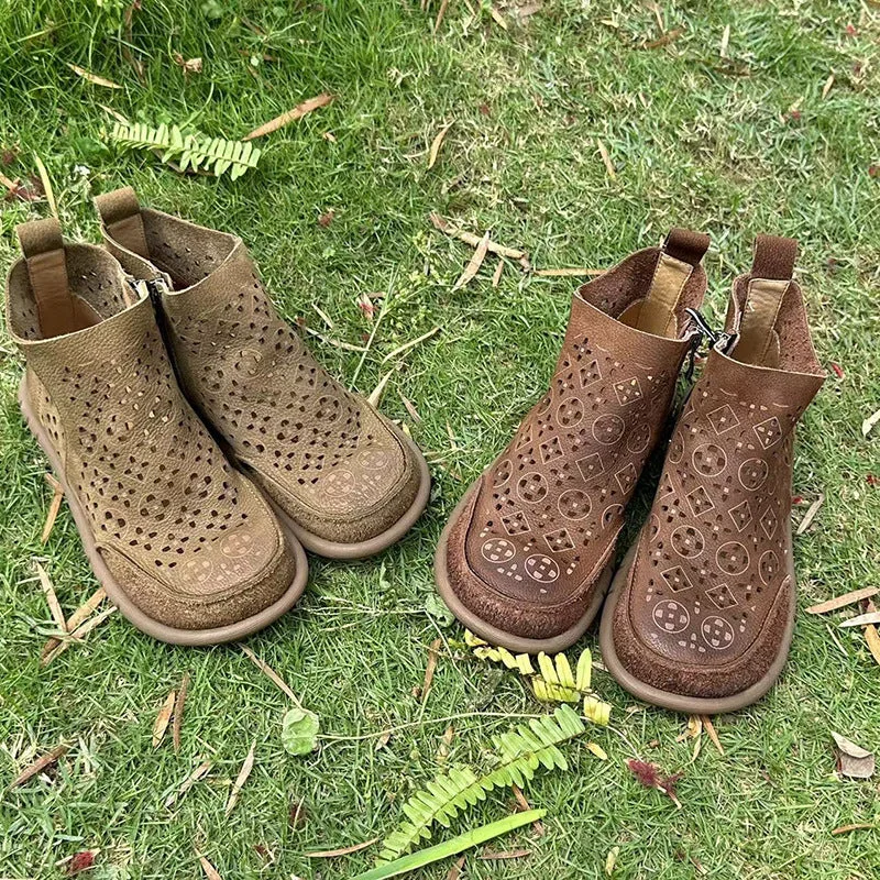 Customized Version Womens Soft Leather Hollow Out Boho Ankle Summer Boots