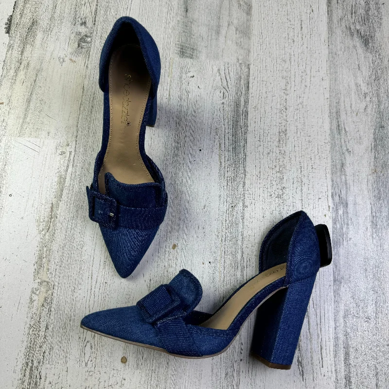 Lazy Style Shoes Heels Block By Shoedazzle In Denim Blue, Size: 6.5