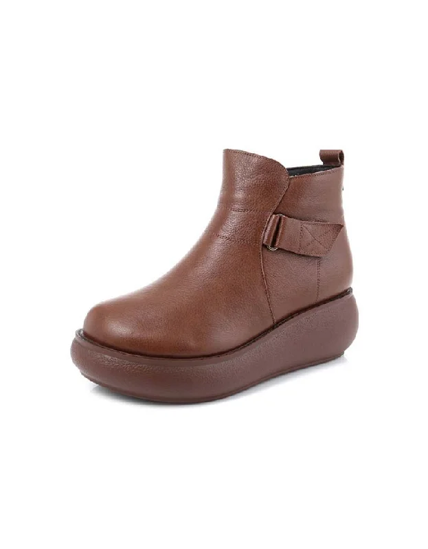 Celebrity Style Women Retro Leather Buckle Platform Boots 35-43