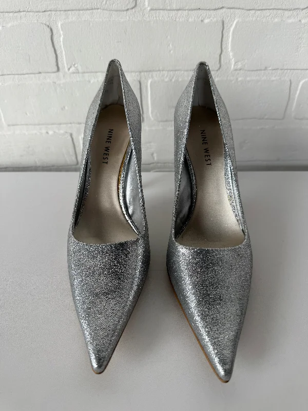Low-key Luxury Shoes Heels Block By Nine West In Silver, Size: 6.5