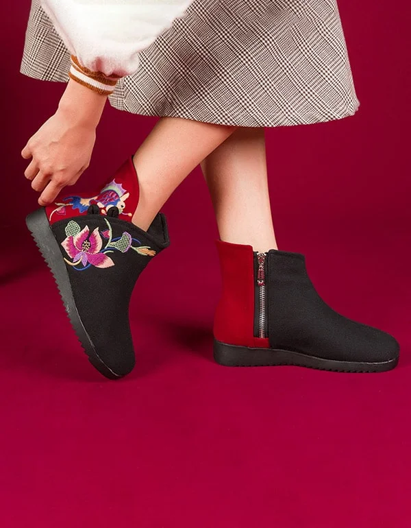 Street Fashion Winter Ethnic Style Embroidered Short boots
