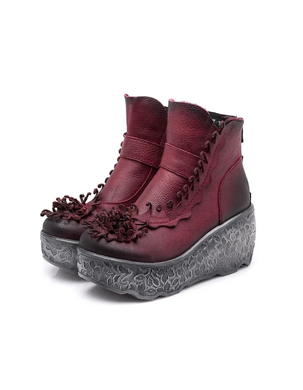 Lazy Style Women's Flower Handmade Retro Wedge Boots