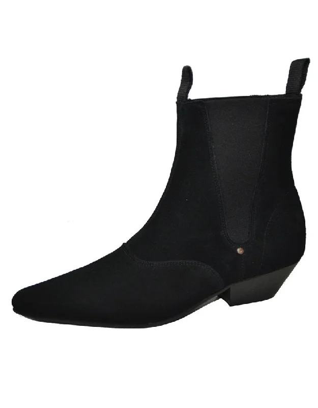 Stand-up collar design SUEDE LEATHER CUBAN BOOTS