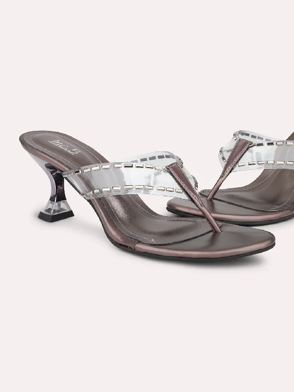 Comfortable and simple Women Pewter Embellished Party Kitten Heels