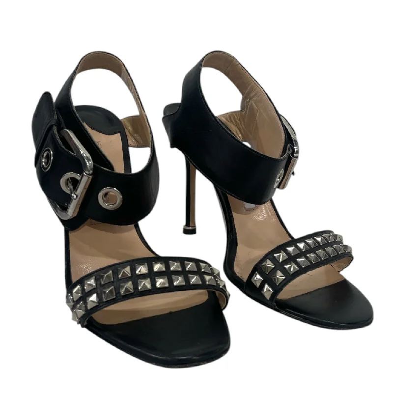 Wandering freely MANOLO BLAHNIK/Heels/EU 37.5/Leather/BLK/Ankle Strap/