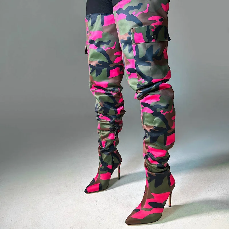 Ultra-lightweight Ari Over The Knee Boots In Pink/camo