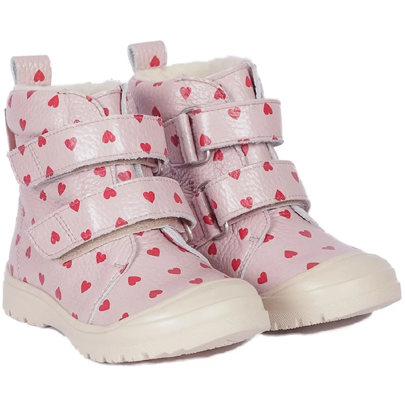 Minimal Style Angulus Rose Hearts Tex-Boot With Heart Print And Wool Lining