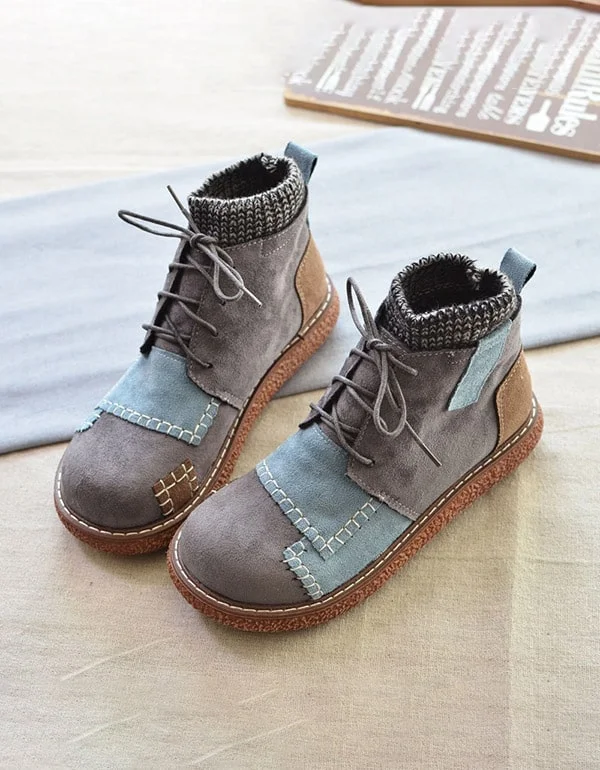 Casual And Versatile Stitching Handmade Retro Winter Ankle Boots