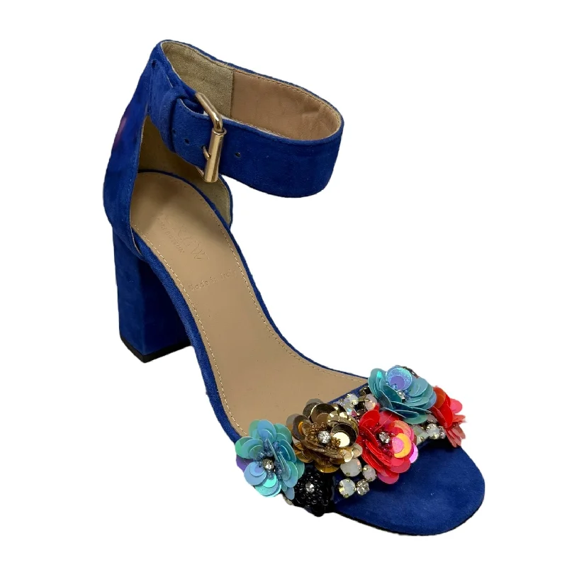 Slim Fit Sequin Flower Embellished Ankle Strap Sandals By J. Crew Collection In Blue Suede, Size: 5.5