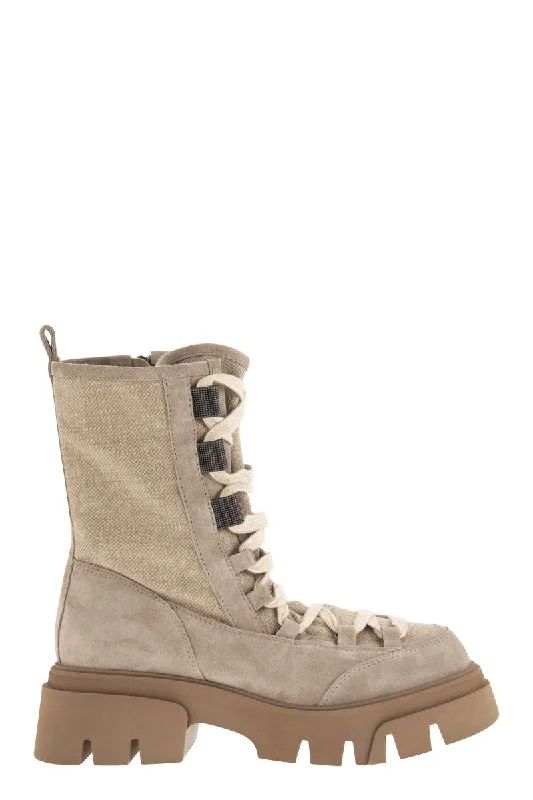 Design sense Brunello Cucinelli Women's Suede & Canvas Ankle Boots In Roccia