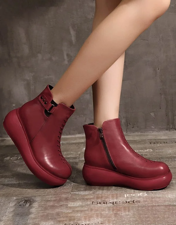 Sports outdoor style OBIONO Retro Leather Handmade Platform Boots