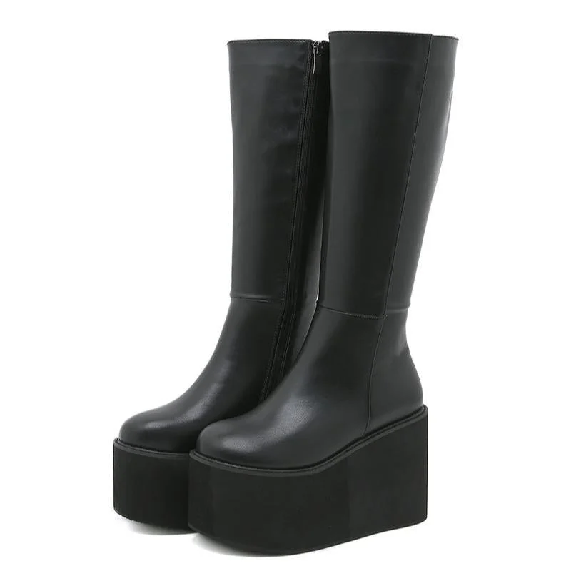 Sports litigation style Womens Mid-Calf Boots Platform Wedge Gothic Punk Shoes