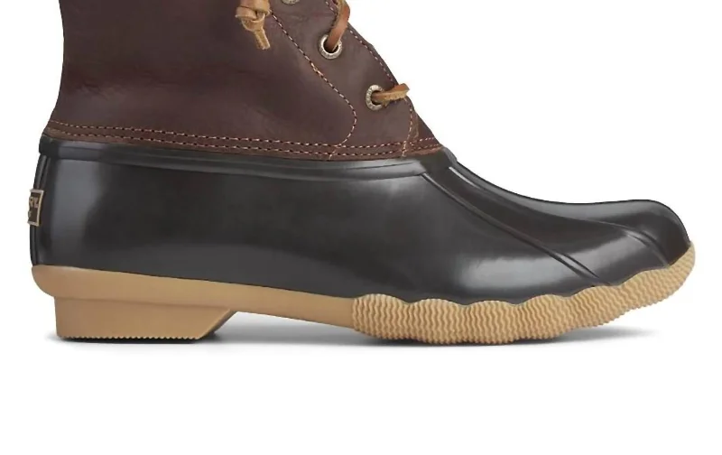 Trendy Items Women's Saltwater Duck Boot In Tan/dark Brown