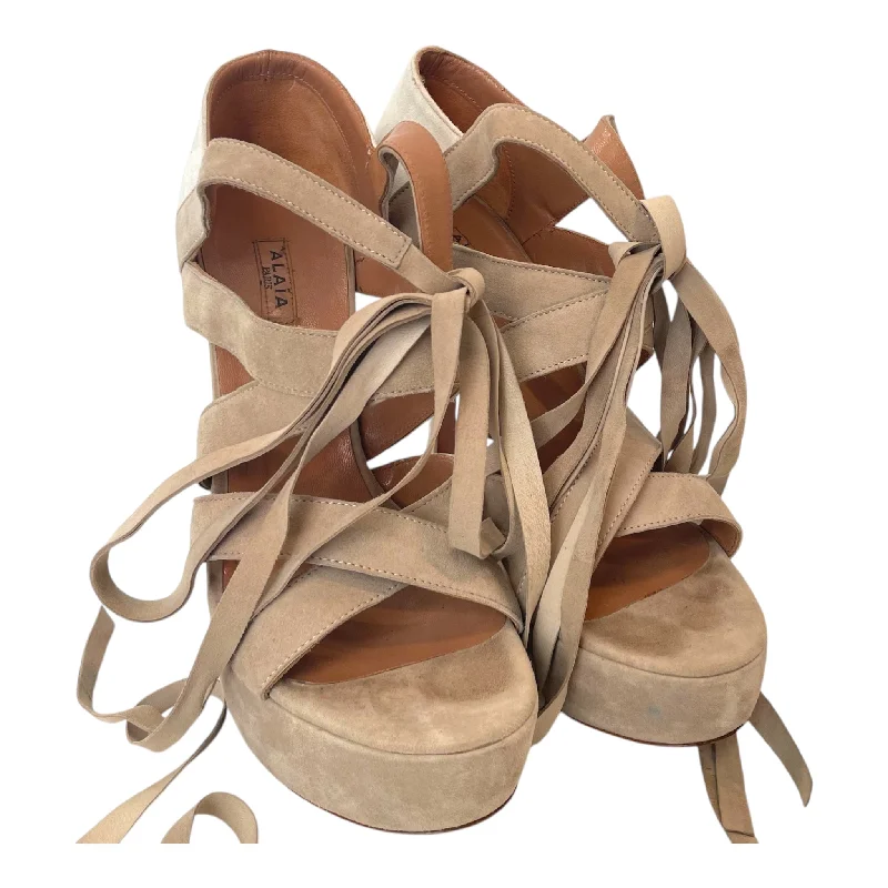 Street Sports Shoes ALAIA/Heels/EU 38/Suede/BEG/WRAP TOE/ANKLE/TAN BOTTM