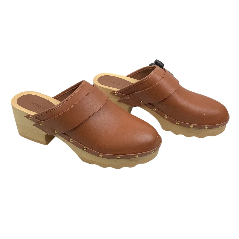 Letter embroidery Shoes Heels Block By Aerosoles In Brown, Size: 12