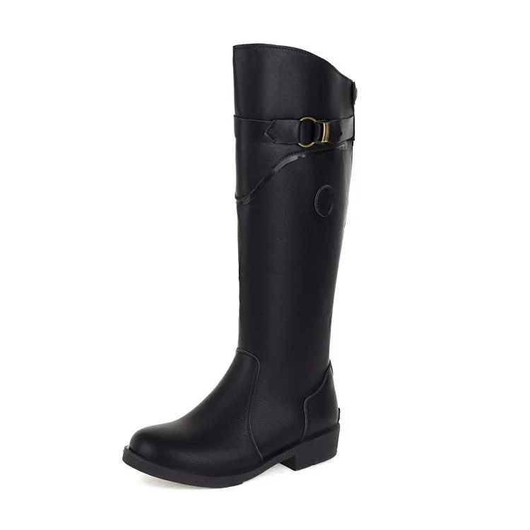 Casual And Versatile Round Toe Buckle Straps Knee High Boots for Women