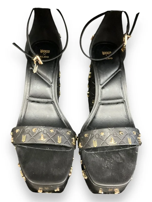 Celebrity Style Shoes Heels Block By Aldo In Black & Gold, Size: 9