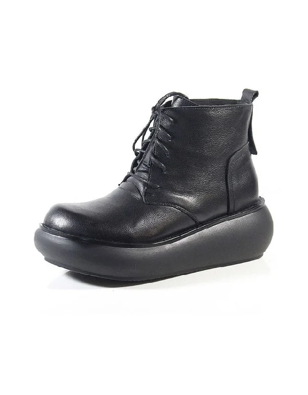 Short skirt design Plush Round Head Lace-up Retro Platform Boots