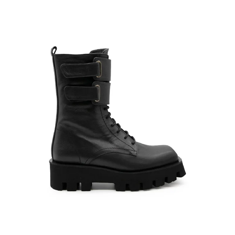 Personalized print Women's Alina Combat Boot In Black