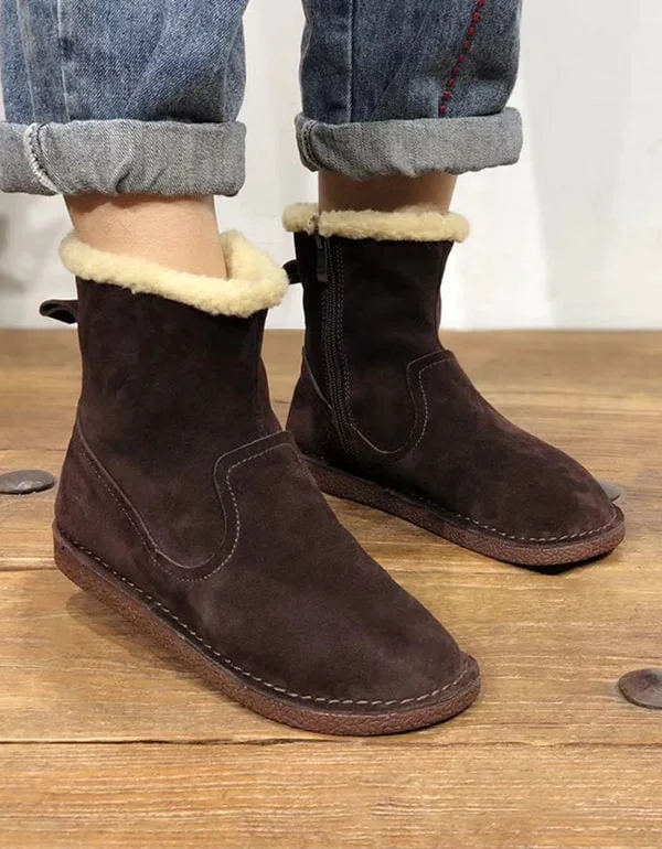 Fashionable And Versatile Suede Plush Winter Women's Cotton Boots